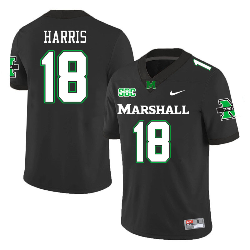Marshall Thundering Herd #18 Daniel Harris College Football Jerseys Stitched-Black